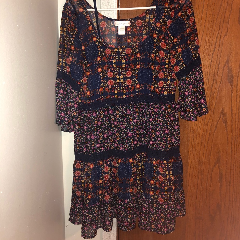 floral dress with blue slip